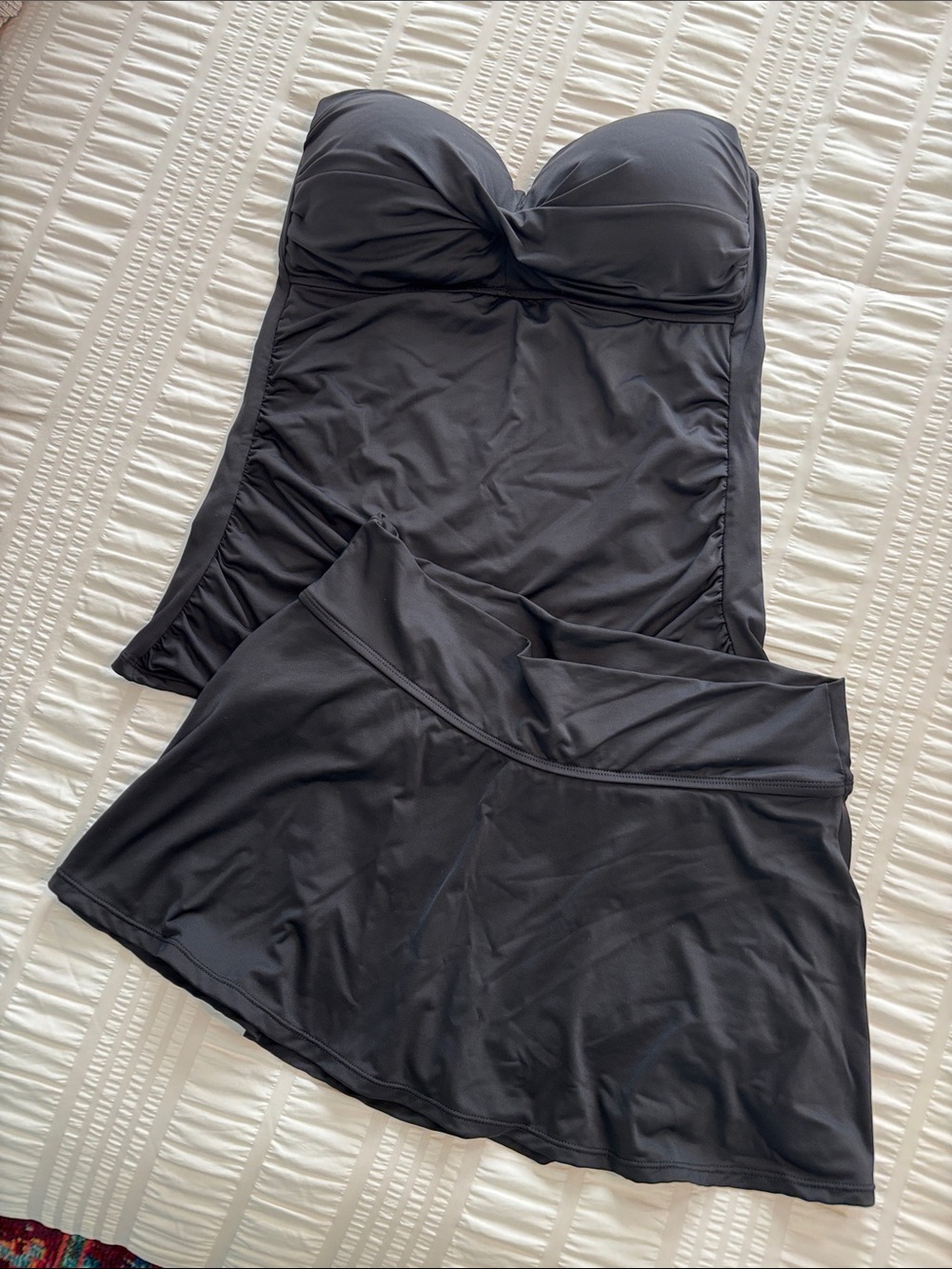 Anne Cole Ruched Strapless Tankini Top & Skirted Bottom Sz Large EUC